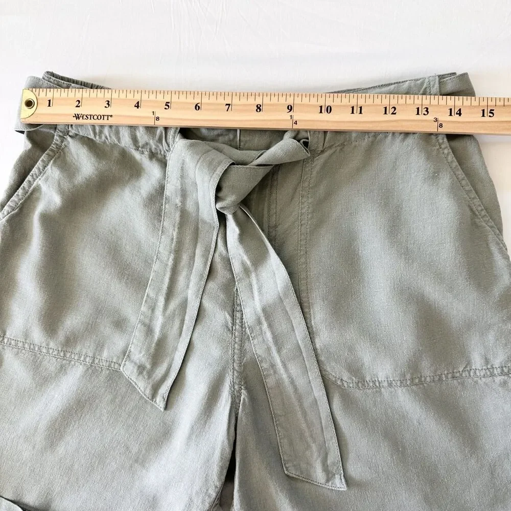 FatFace Linen Blend Shorts Womens US 6 Green Pistachio Tie Waist Cuffed Paperbag